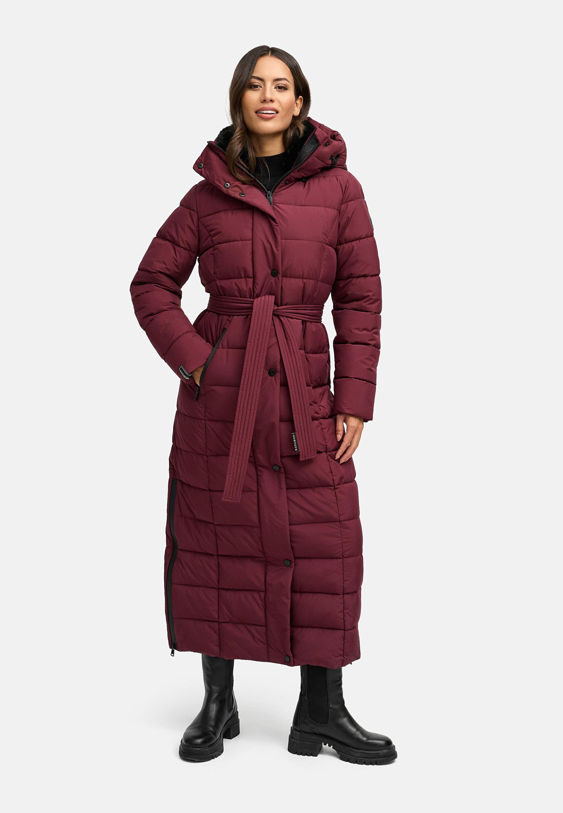 Navahoo Das Teil Damen Steppmantel – langer, eleganter Wintermantel mit Kunstfellkragen, Taillengürtel und wasserabweisendem Material, warm und komfortabel für Herbst und Winter.