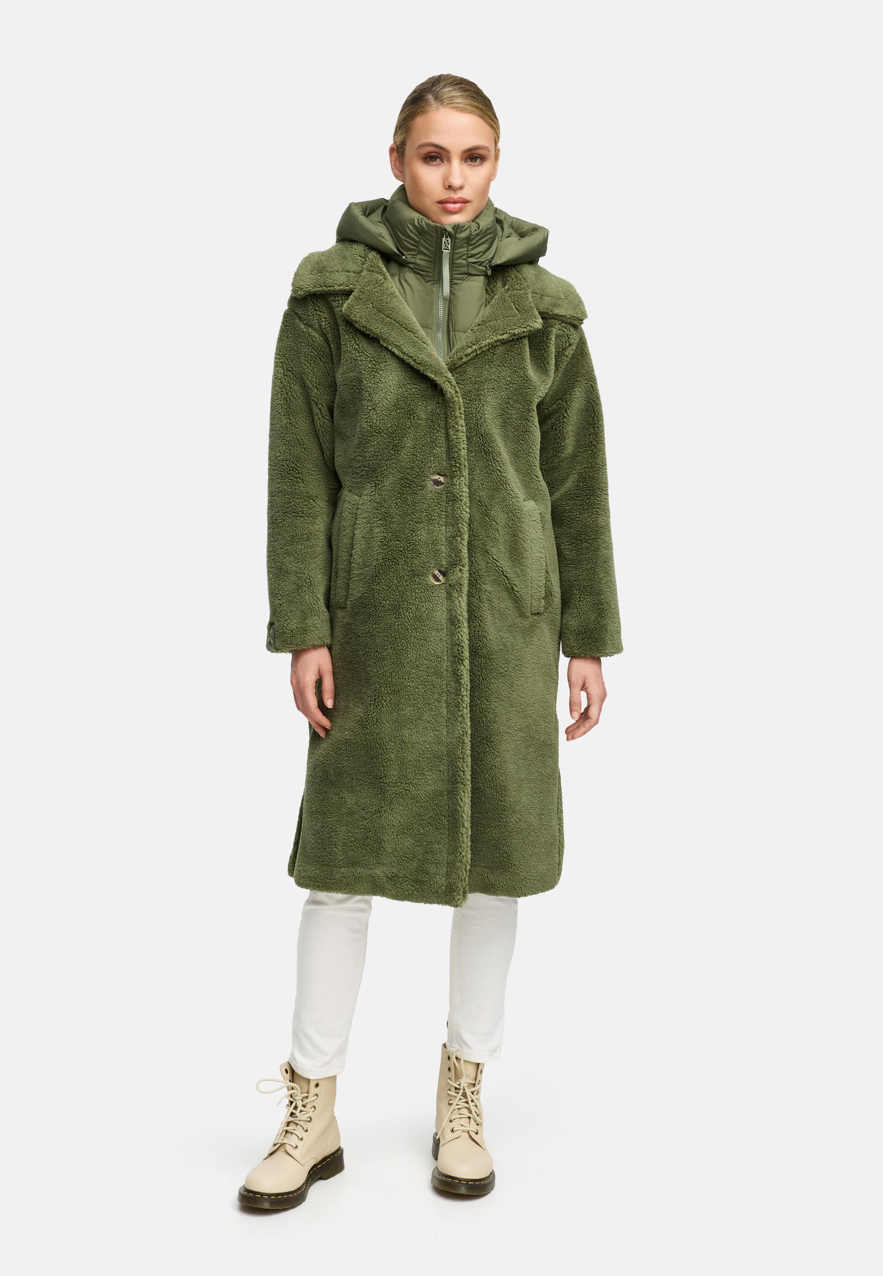 Navahoo Teddyzauber Damen Teddymantel – kuschelig weicher, warmer Wintermantel mit Oversize-Schnitt, gesteppter Kapuze und elegantem Design, ideal für City- und Alltagslooks.